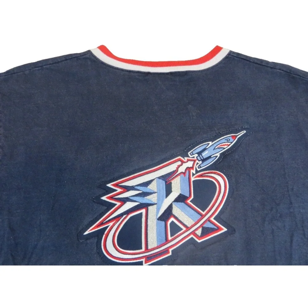 VTG Champion Houston Rockets Shooting Shirt 90s NBA Warm Up Jersey Men L Blue SS